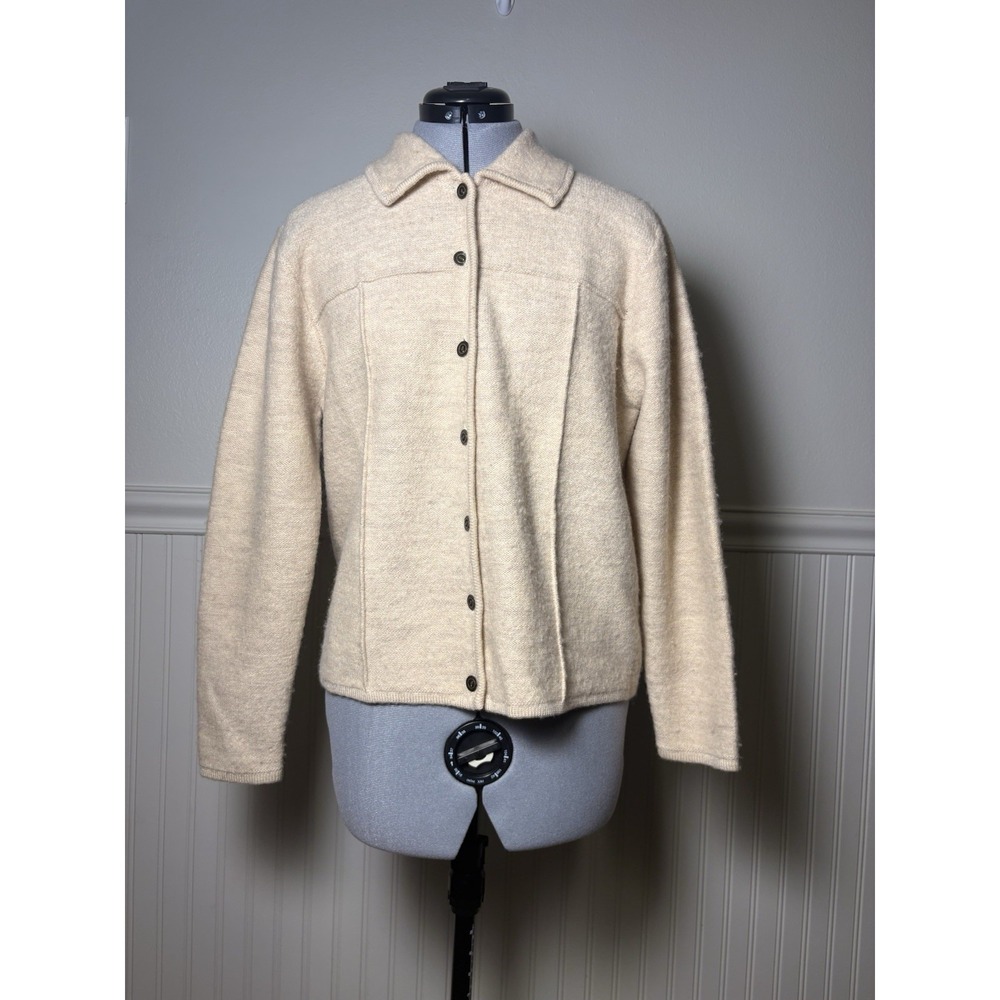 Karen Scott 100% Wool Button Up Jacket Sweater Women's PL Winter